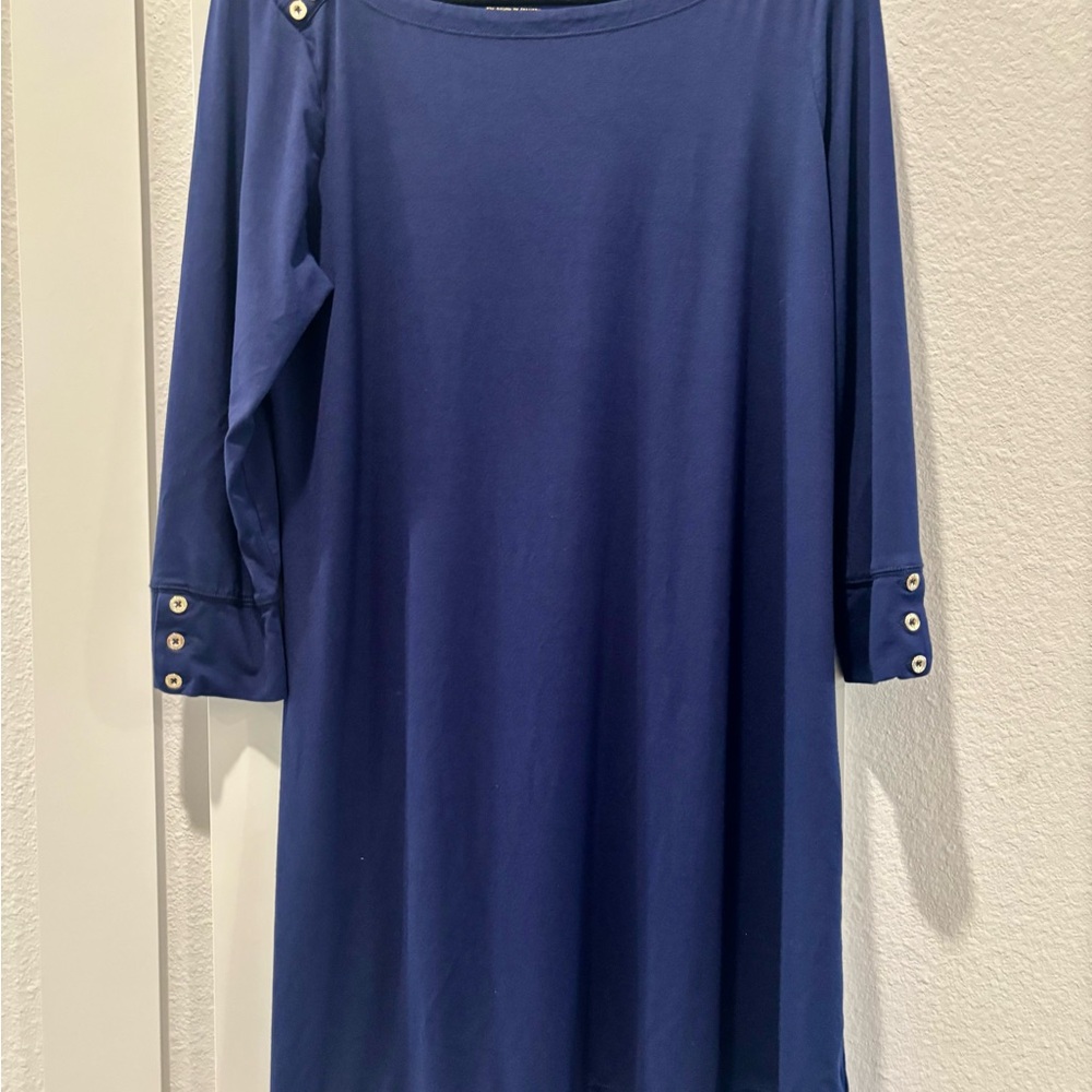 Lilly Pulitzer Navy 3/4 length Sleeve Dress with gold Button Details Size XL